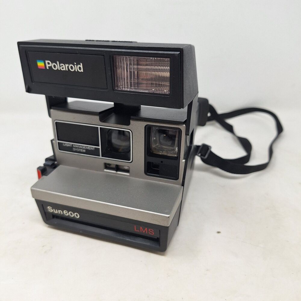 Polaroid Sun 600 Vintage Instant Film Camera Silver Black AutoFocus With Strap